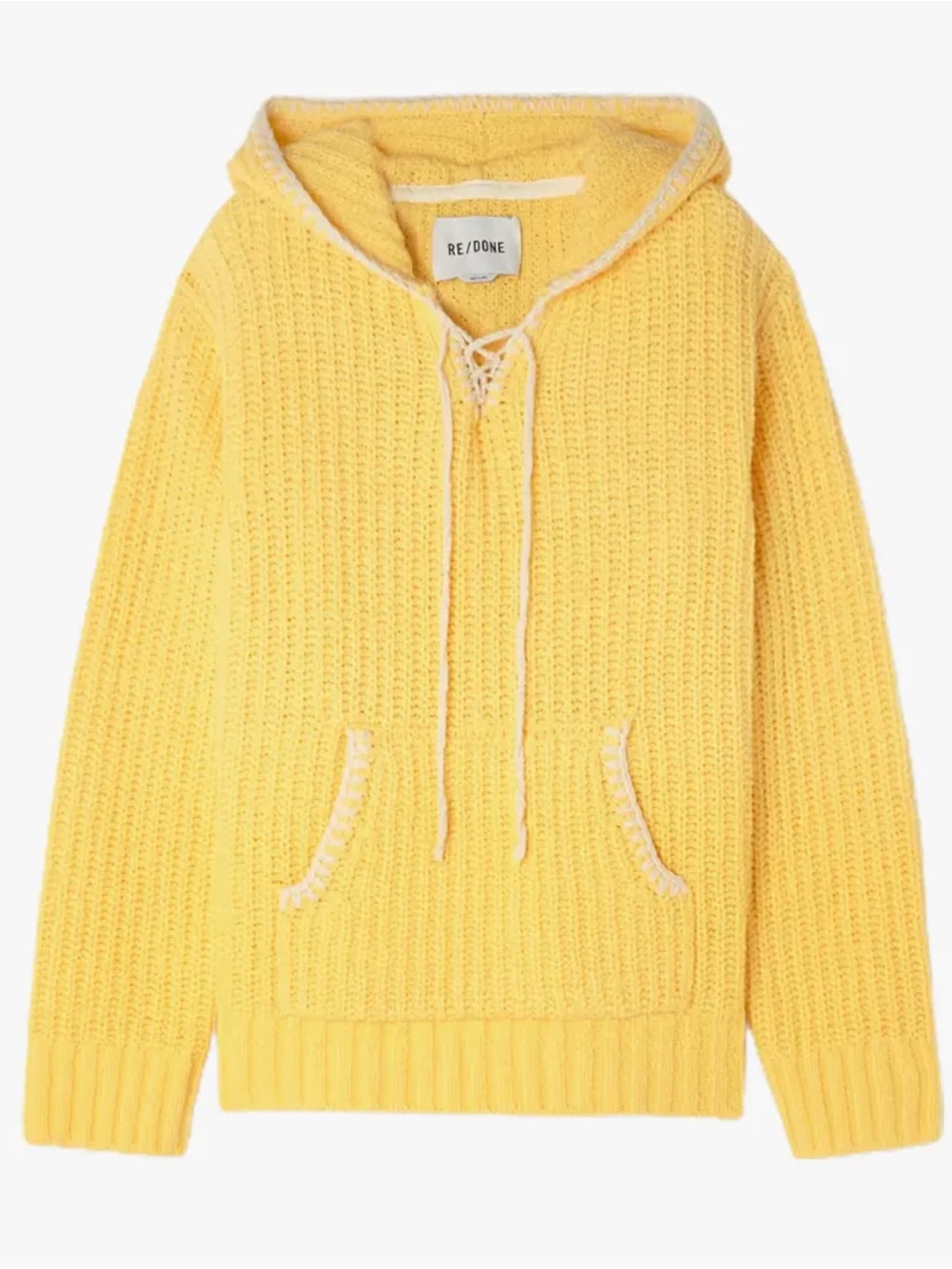 Re/Done Sunny Yellow Baja Knit Hooded Organic Cotton Sweater